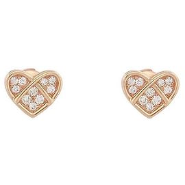 NEUF BOUCLES D'OREILLES POIRAY L'ATTRAPE COEUR DIAMANT OR ROSE 18K EARRING Doré