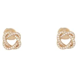 Poiray-NEUF BOUCLES D'OREILLES POIRAY PUCES TRESSE OR JAUNE 18K DIAMANTS EARRINGS-Doré