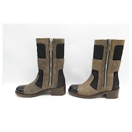 Chanel-CHANEL SHOES BIKER BOOTS 38 g31959 BROWN SUEDE LEATHER SHOES BOOTS-Brown