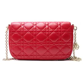 Christian Dior-CHRISTIAN DIOR MISS S HANDBAG0231OGAI CANNAGE LEATHER WOC WALLET ON CHAIN-Red