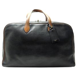 Hermès BOLSA VINTAGE HERMES VICTORIA 50 BOLSA DE VIAGEM EM COURO PRETA E MARROM Preto