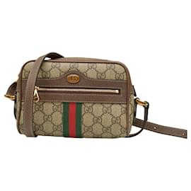 Gucci-Gucci Beige/Brown GG Small Ophidia Messenger Bag with goldtone hardware-Beige