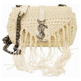Yves Saint Laurent-Yves Saint Laurent YSL Classic Monogram White Baby Leather &Crochet Shoulder bag-White