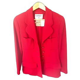 Chanel-1993 Laufsteg Tweed-Jacke in Rot FR40-Rot
