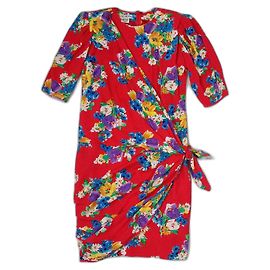 Rotes Kleid mit Vintage-Blumen von Escada. Rot