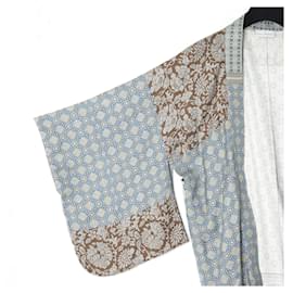 Pierre Louis Mascia-Pierre Louis Mascia OS Kimono in Patchwork di Seta Blu-Multicolore