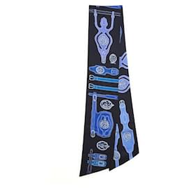 Hermès-Hermes 1966 Echarpe Foulard Harnais des Presidents Blue silk Twill Scarf-Multicolore