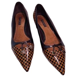 Louis Vuitton-Louis Vuitton Damier Monogramm Leder Lack- und Kunstlederballerinas-Braun,Schwarz,Cognac