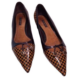 Louis Vuitton damier monogram leather patent & faux leather flats Brown Black Cognac