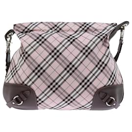 Burberry-BURBERRY Nova Check Blue Label Shoulder Bag Nylon Pink Auth 72615-Pink
