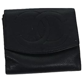 Chanel-Portafoglio CHANEL Pelle di caviale Nero CC Auth bs13886-Nero