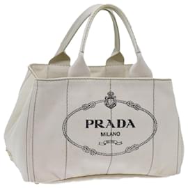 Prada-PRADA Canapa MM Handtasche Canvas Weiß Auth 71877-Weiß