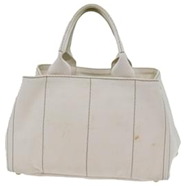 Prada-PRADA Canapa MM Hand Bag Canvas White Auth 71877-White