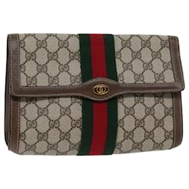 Gucci-Bolso de mano GUCCI GG Supreme Web Sherry Line PVC Beige Rojo 89 01 006 autenticación 72501-Roja,Beige