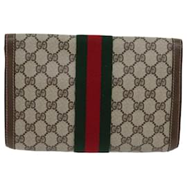 Gucci-GUCCI GG Supreme Web Sherry Line Clutch Bag PVC Beige Rot 89 01 006 Auth 72501-Rot,Beige