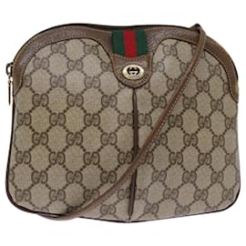 Gucci-GUCCI GG Canvas Web Sherry Line Shoulder Bag PVC Beige Green Red Auth 72786-Red,Beige,Green