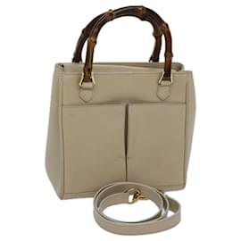 Gucci-GUCCI Bamboo Hand Bag Leather 2way Beige 000 1364 0316 auth 71795-Beige