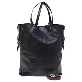 Prada-PRADA Hand Bag Leather 2way Black Brown Auth 70864-Brown,Black