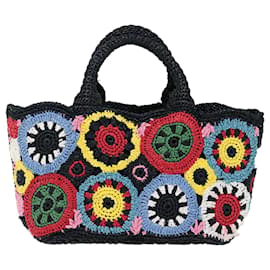 Prada-PRADA Hand Bag Raffia 2way Multicolor Auth 71640A-Multiple colors