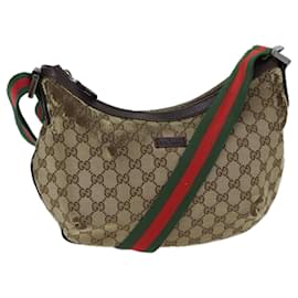Gucci-GUCCI GG Canvas Web Sherry Line Shoulder Bag Beige Red Green 181092 auth 71918-Red,Beige,Green