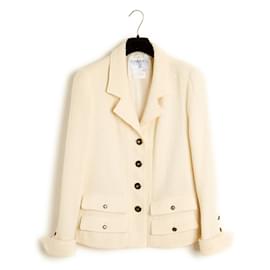 Chanel-Chaqueta de lana bouclé Chanel Veste CC de 1995 en color crema, talla FR38 (equivale a US8).-Crudo