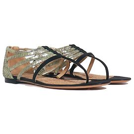 CHANEL - Flat leather strappy sandals (Size 39) Black
