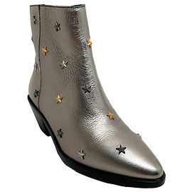 Zadig & Voltaire Silver Metallic Booties with Star Studs Metallic