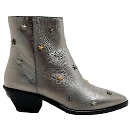 Autre Marque-Zadig & Voltaire – Silberfarbene Metallic-Stiefeletten mit Sternnieten-Metallisch