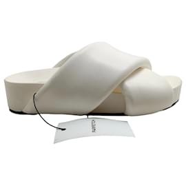 Autre Marque-Jil Sander Ivory Criss Cross Puffy Leather Slide Sandals-White