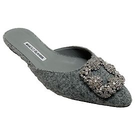Autre Marque Manolo Blahnik Grey Wool Hangisi Mules Grey