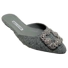 Autre Marque-Manolo Blahnik Grey Wool Hangisi Mules-Grey