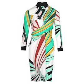 Autre Marque-Emílio Pucci Branco / Vestido de Crepe de Viscose Manga Comprida Verde Multi Estampado-Multicor