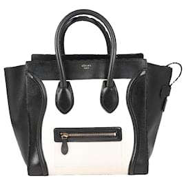 Céline-CELINE Luggage Mini shopper Leather Handbag Black × White-Black