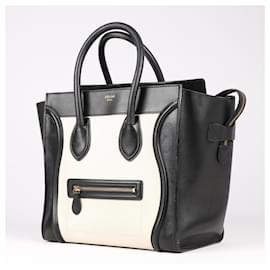 Céline-CELINE Luggage Mini shopper Leather Handbag Black × White-Black