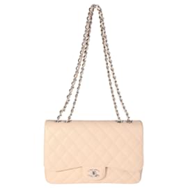 Chanel-Chanel Beige Quilted Caviar Jumbo Classic Single Flap Bag-Brown,Beige