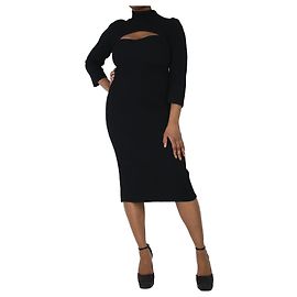 Khaite Schwarzes geripptes Midikleid mit Cut-outs – Größe XL Schwarz