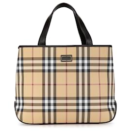 Burberry-Burberry Brown House Check Canvas Handbag-Brown,Beige,Dark brown