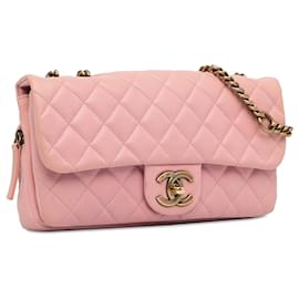 Chanel-Solapa única de piel de becerro acolchada Chanel Pink CC-Rosa