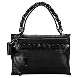 Gucci-Gucci Black GG Imprime Studded Shoulder Bag-Black
