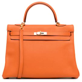 Hermès-Hermès Orange Togo Kelly Retourne 35-Arancione