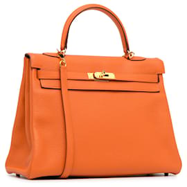Hermès-Hermès Orange Togo Kelly Retourne 35-Arancione