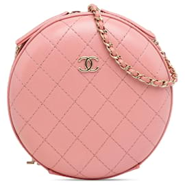 Chanel-Chanel – Runde Umhängetasche aus gestepptem Lammleder mit CC-Muster in Pink-Pink