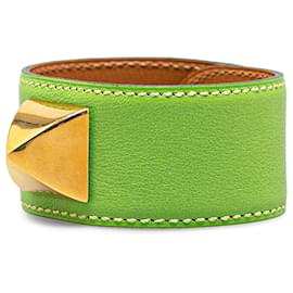 Hermès-Hermès Green Leather Medor Bracelet-Green