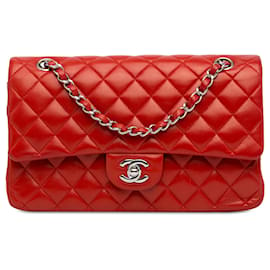 Chanel-Chanel Red Medium Classic Lambskin lined Flap-Red