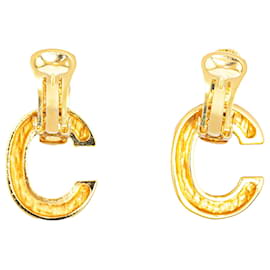 Céline-Boucles d'oreilles clip Céline Gold Logo C-Doré