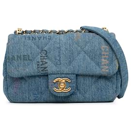 Chanel-Mini solapa de humor de mezclilla rectangular azul Chanel-Azul,Otro