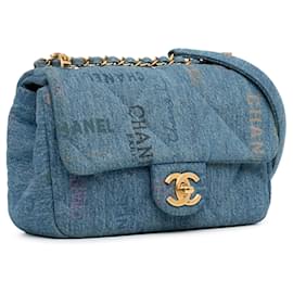 Chanel-Mini rabat d'humeur rectangulaire en denim bleu Chanel-Bleu,Autre