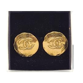 Chanel-Chanel Vintage CC Coco Medallion Button Earrings-Gold hardware