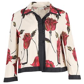 Giacca corta floreale Dries Van Noten in lino bianco Bianco