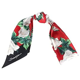 Dolce & Gabbana-Dolce & Gabbana Rose-Print Twill Headscarf in Red Silk-Red